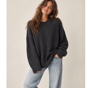 BDG Charcoal Waffle Knit Cotton Blend Oversized Sweater, S